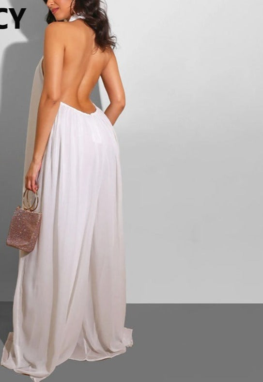 Women Chiffon Halter Backless Jumpsuits