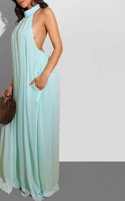 Women Chiffon Halter Backless Jumpsuits