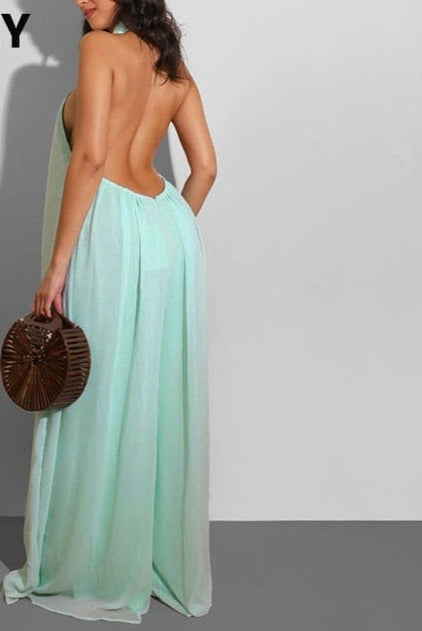 Women Chiffon Halter Backless Jumpsuits