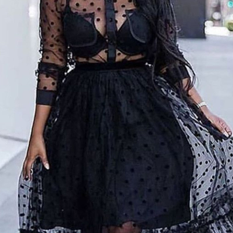 Mesh Two Pieces Set Polka Dot Transparent Dress