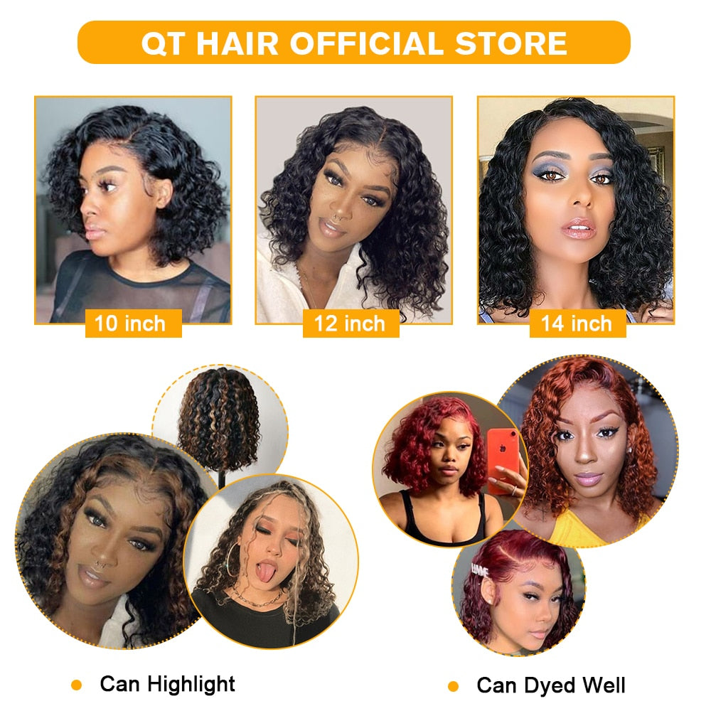 Short Bob Wig Water Wave Lace Front Human Hair Wigs 13x4 Brazilian Bob Lace Front Wigs Pixie Cut Bob Curly Human Hair Wig