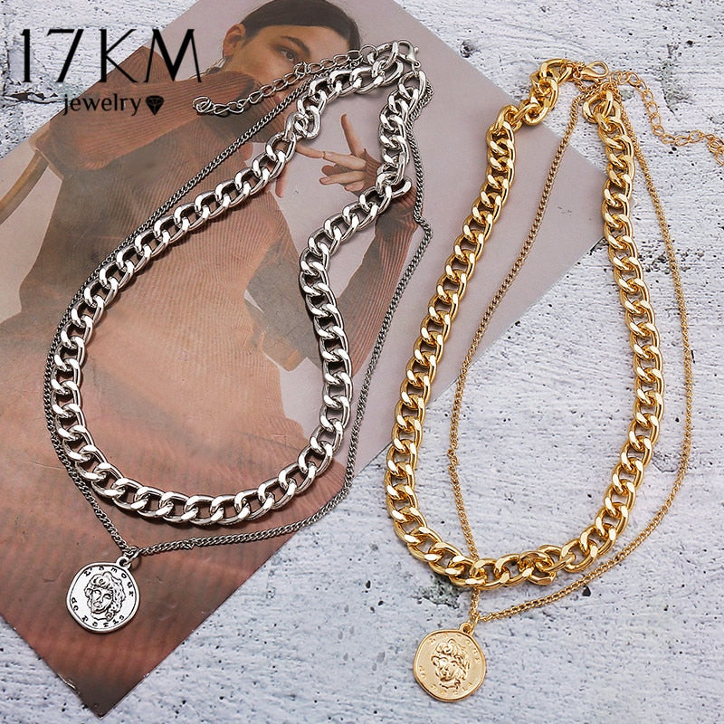 Multi-layered Coin Chain Choker Necklaces