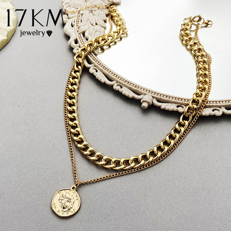 Multi-layered Coin Chain Choker Necklaces