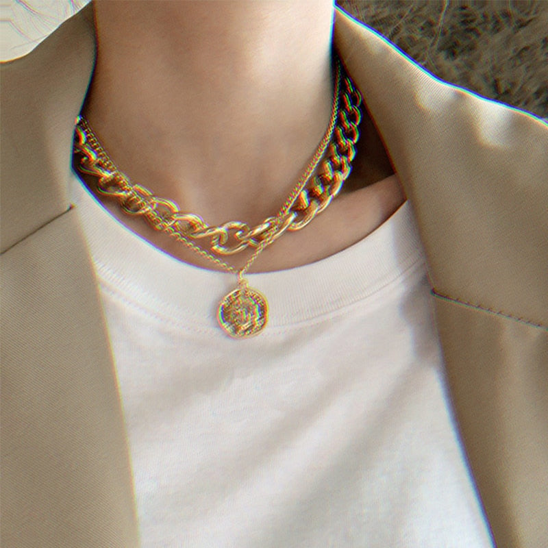 Multi-layered Coin Chain Choker Necklaces