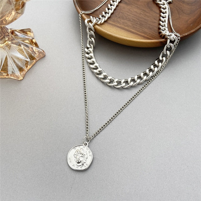 Multi-layered Coin Chain Choker Necklaces