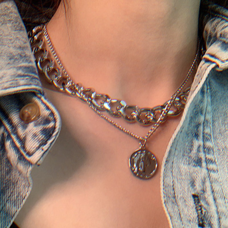 Multi-layered Coin Chain Choker Necklaces