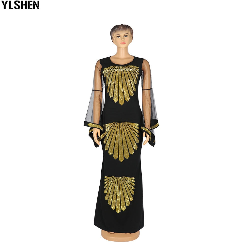 Dashiki Mesh Ruffle Sleeve Robe African Dress