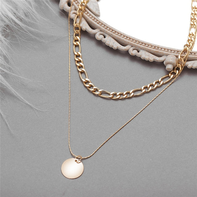 Multi-layered Coin Chain Choker Necklaces