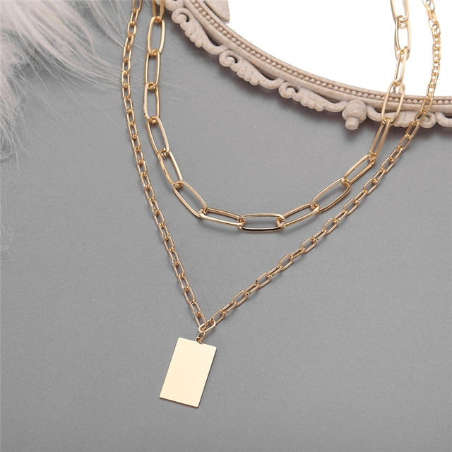 Multi-layered Coin Chain Choker Necklaces