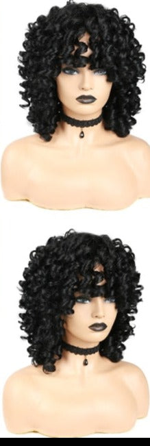 Afro Kinky Curly Wig With Bangs Synthetic