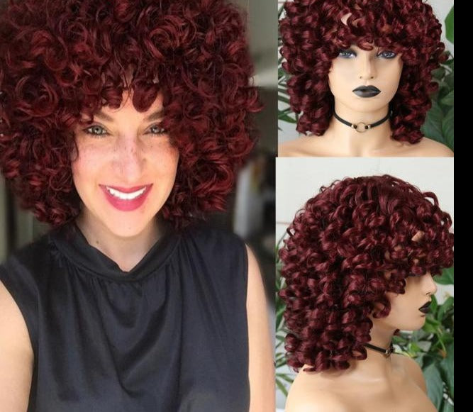 Afro Kinky Curly Wig With Bangs Synthetic