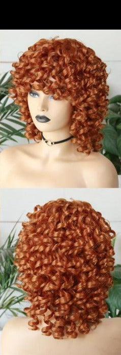 Afro Kinky Curly Wig With Bangs Synthetic