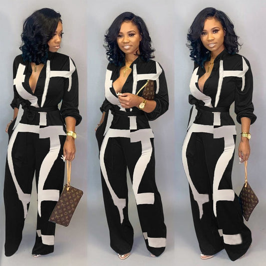 New Fashion Jumpsuit For Women 2019 Dot Black White Rompers Button Up Self Belted Pockets Womens Jumpsuit Casual Loose Romper