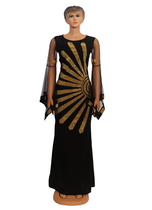 Dashiki Mesh Ruffle Sleeve Robe African Dress