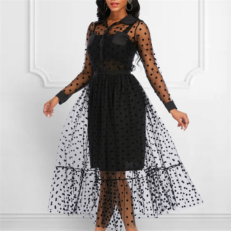 Mesh Two Pieces Set Polka Dot Transparent Dress