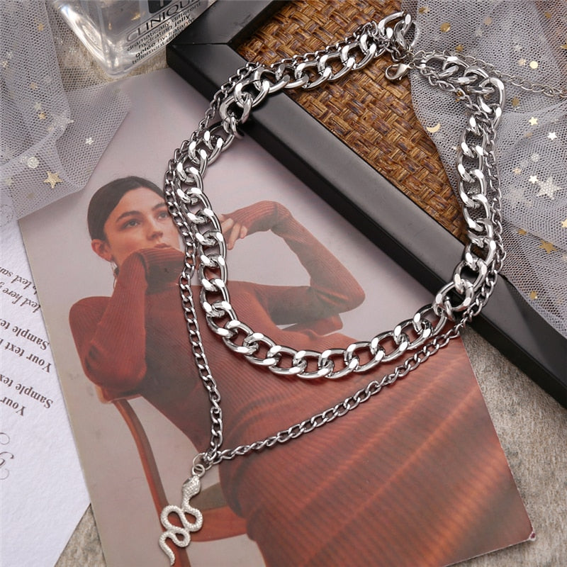 Multi-layered Coin Chain Choker Necklaces