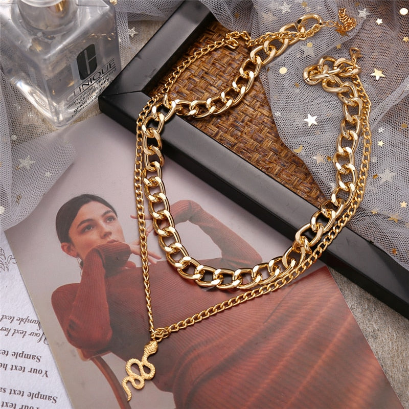 Multi-layered Coin Chain Choker Necklaces