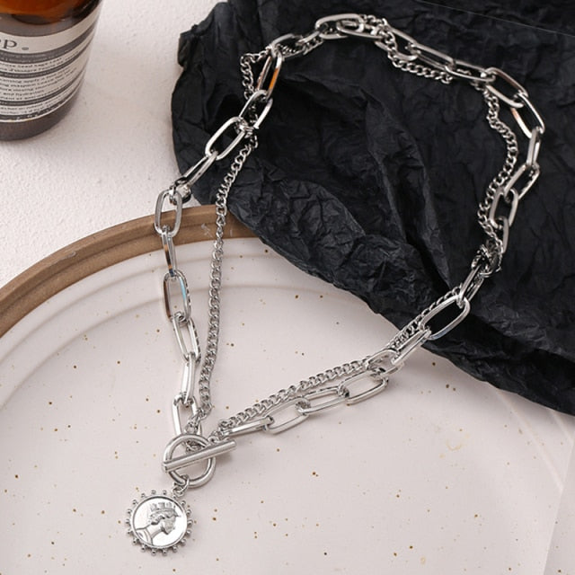 Multi-layered Coin Chain Choker Necklaces