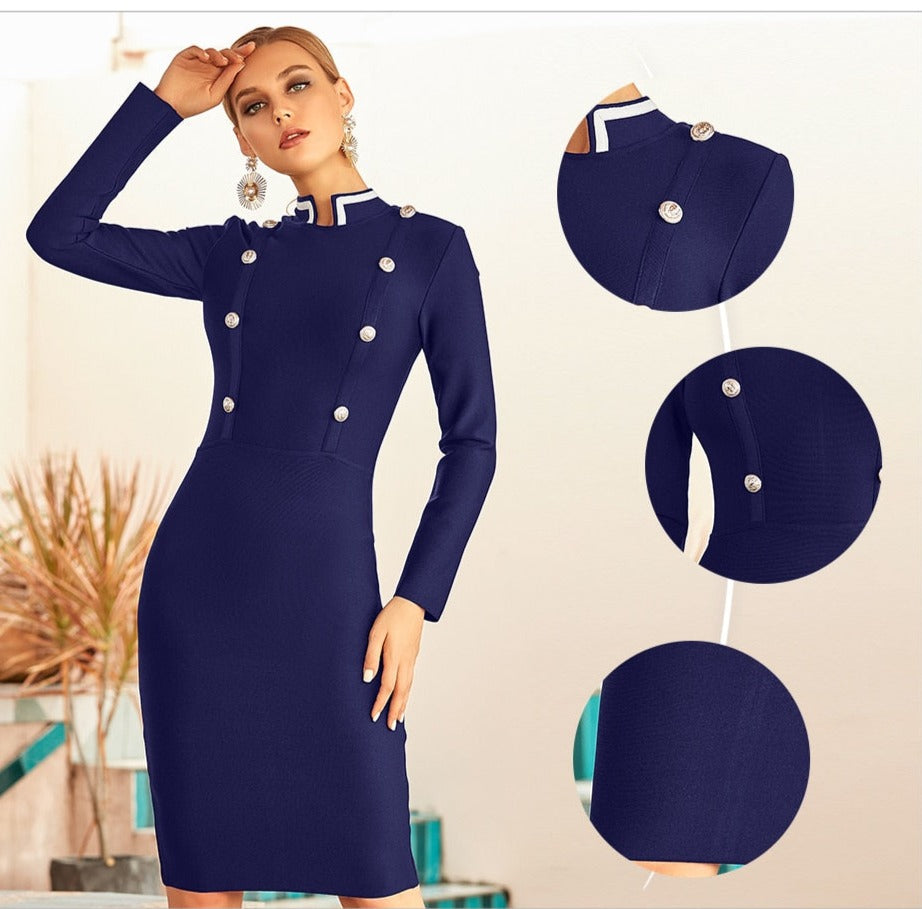 Sexy Button Long Sleeve Dress