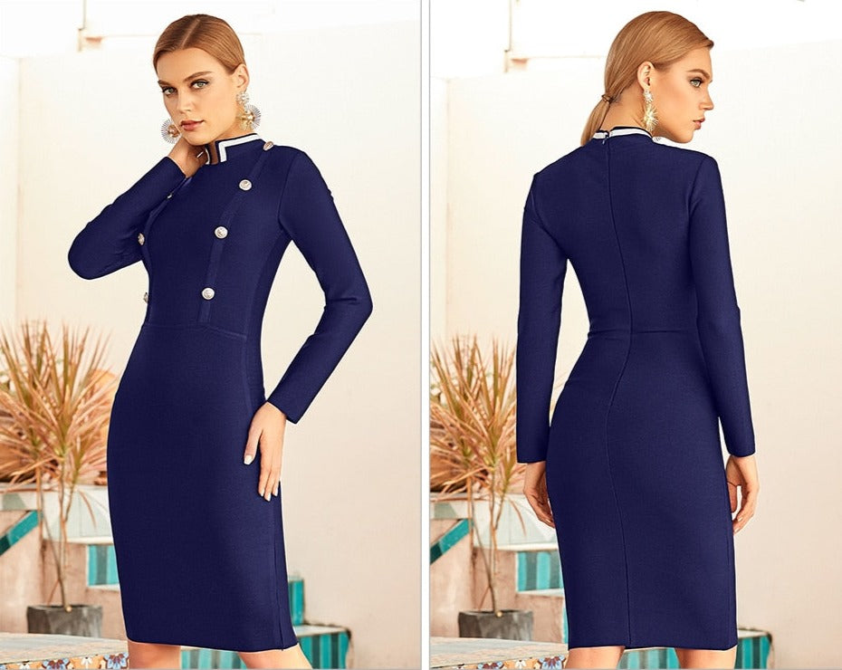 Sexy Button Long Sleeve Dress