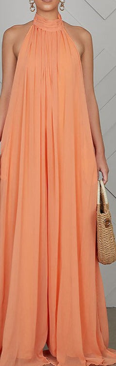 Women Chiffon Halter Backless Jumpsuits