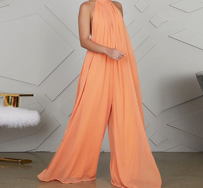 Women Chiffon Halter Backless Jumpsuits