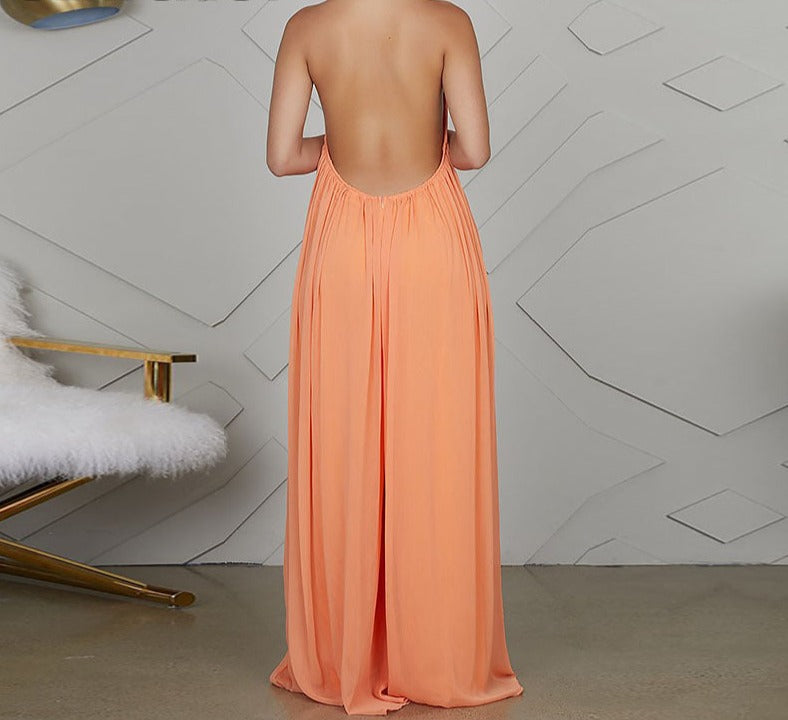 Women Chiffon Halter Backless Jumpsuits