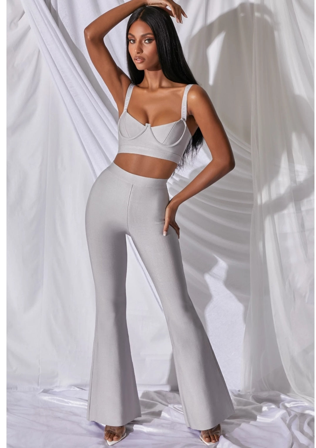 Strap Sleeveless Bustiers & Long Bell-Bottoms Trousers