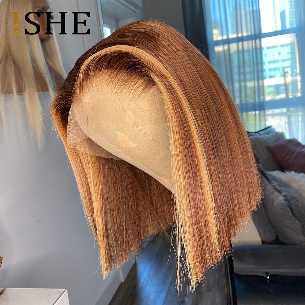 Ombre Lace Front Wig Highlight Colored Human Hair Wigs Short Bob Wigs 13x6 Lace Front Human Hair Wigs Straight Remy Hair 150