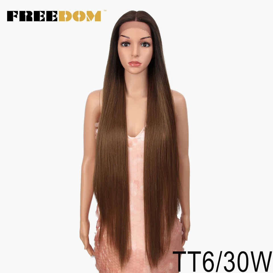 FREEDOM Synthetic Lace Front Wig 38 Inches Deep Part Long Straight Wigs Ombre Cosplay Wigs Synthetic Lace Wig for Black Women