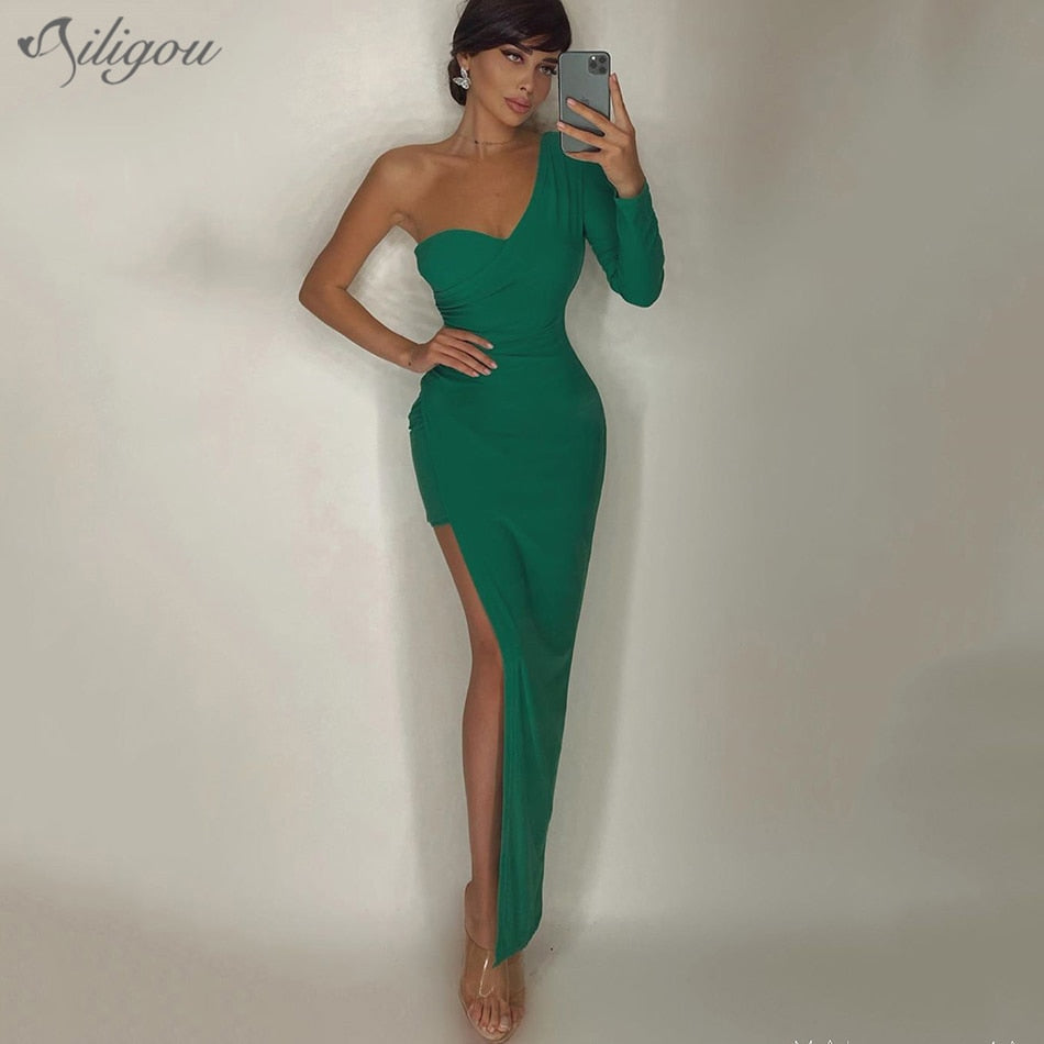 One Shoulder Asymmetric Bodycon Party Dress Vestidos