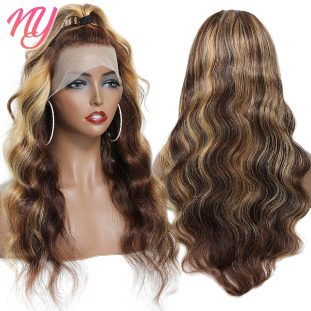 Highlight Wig Human Hair Brazilian Body Wave Lace Front Wig Highlight Wig Blonde Ombre 13x4 Lace Frontal Wig 4x4 Closure Wig