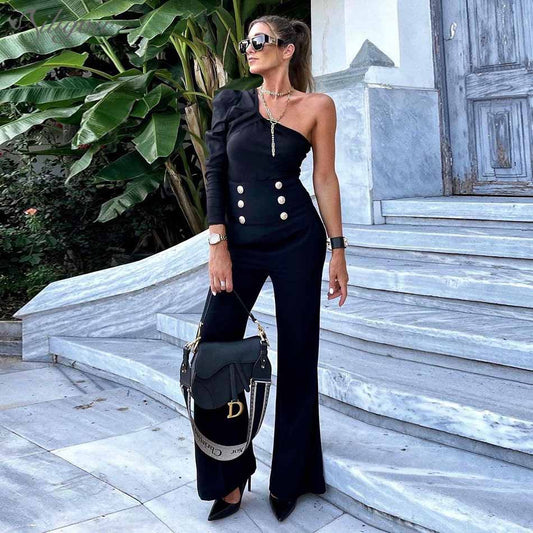 Fashion Luxury Quality High Waist Button Wide Leg Max Long Casual Loose Pants