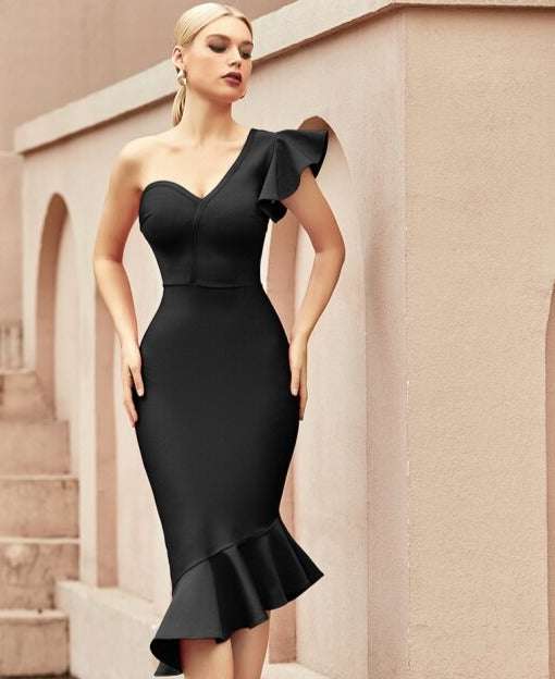 One Shoulder Trumpet Bandage Dress