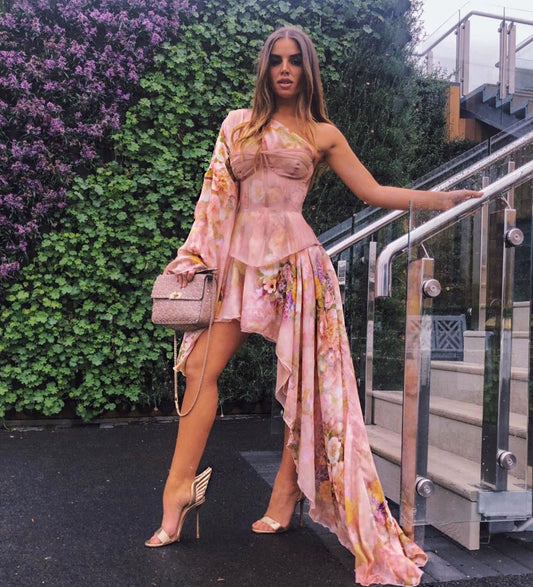 Sexy One Shoulder Corset Floral Dress