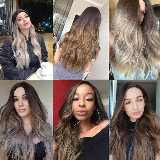 Long Ombre Wigs Synthetic Glueless Wavy Cosplay Wigs